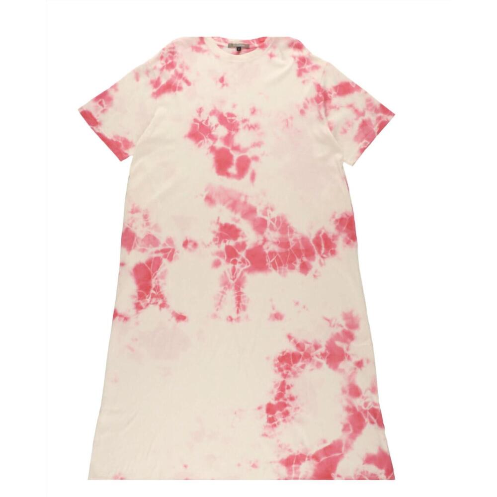 NEW SUZUSAN women's cotton jersey half sleeve wide dress in white / pink /gray